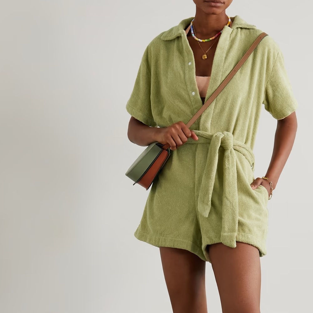TERRY Belted Cotton-Terry Romper